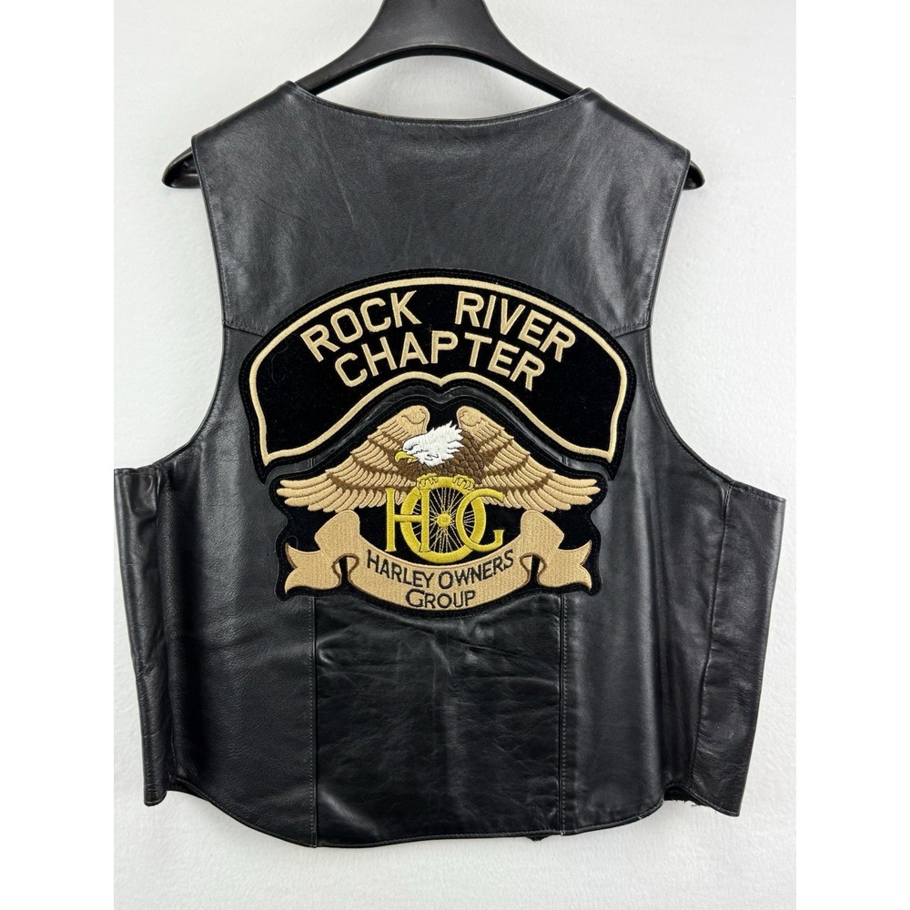 Harley-Davidson Leather Vest Mens L Made USA Rock River HOG Patch Biker